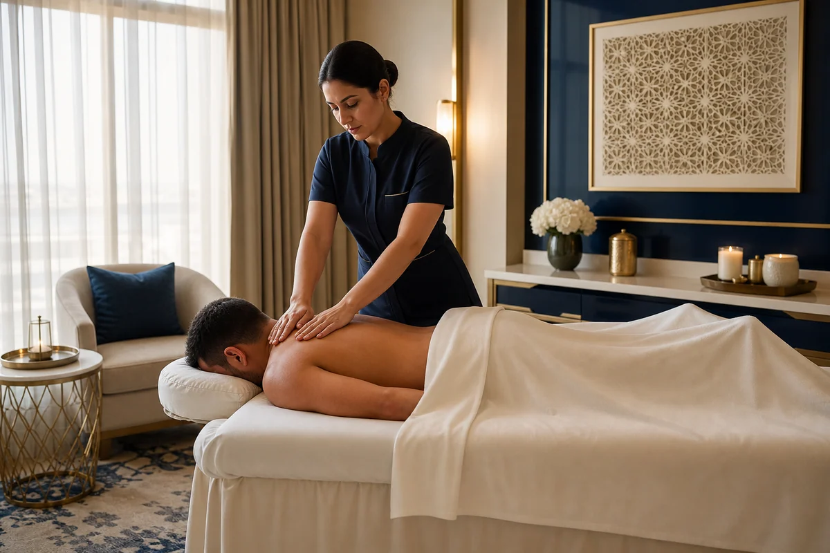 Guest receiving a professional full body massage in a hotel spa